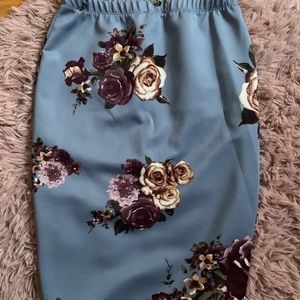 Blue Floral Pencil Skirt